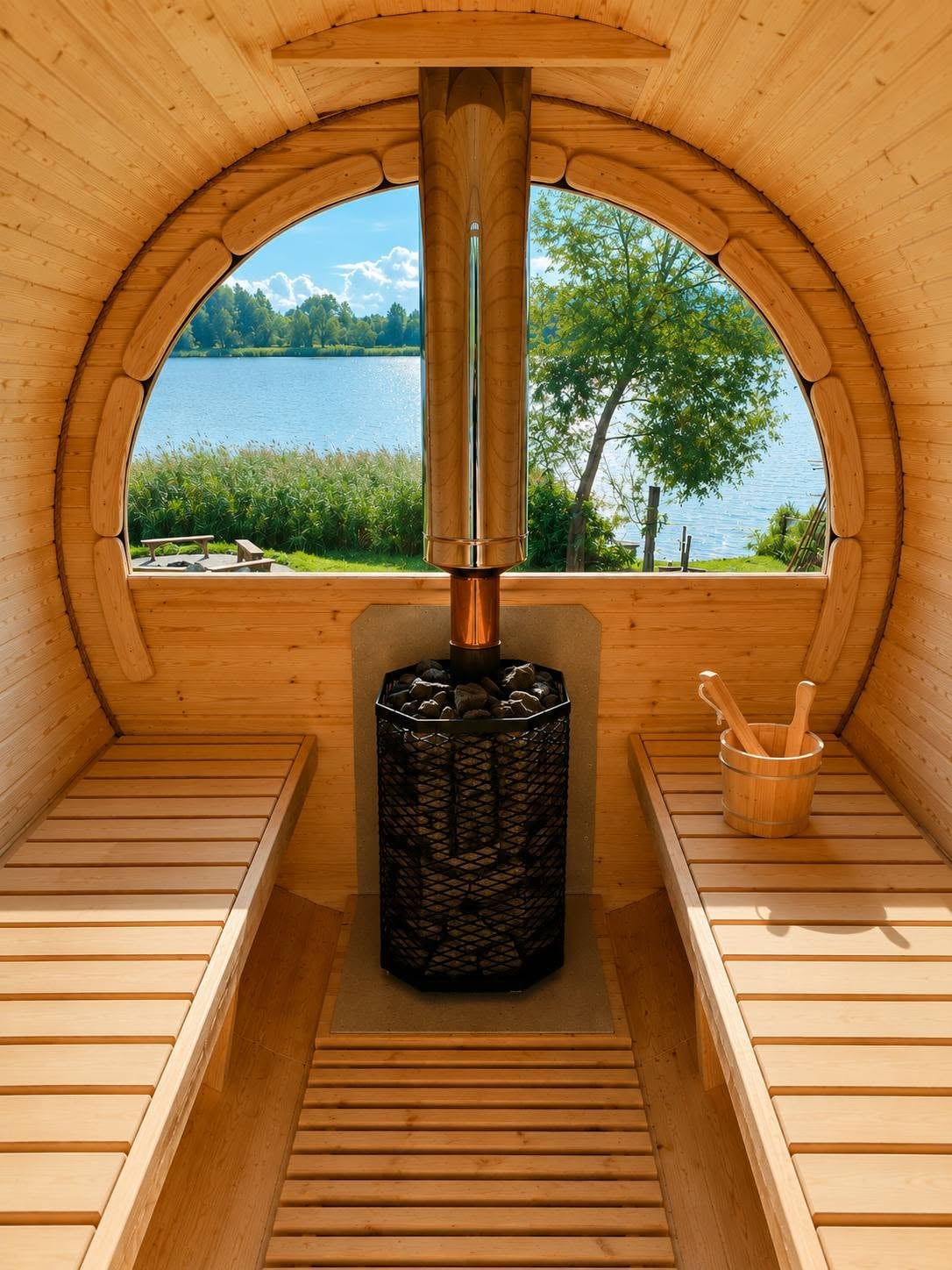 Rozgrzana sauna opalana drewnem w Sentane