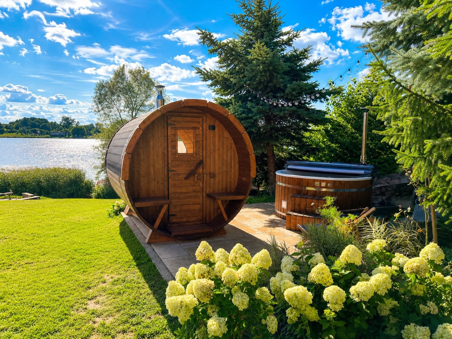 Pakiet sauny i bani z jacuzzi nad jeziorem, Sentane Świętajno